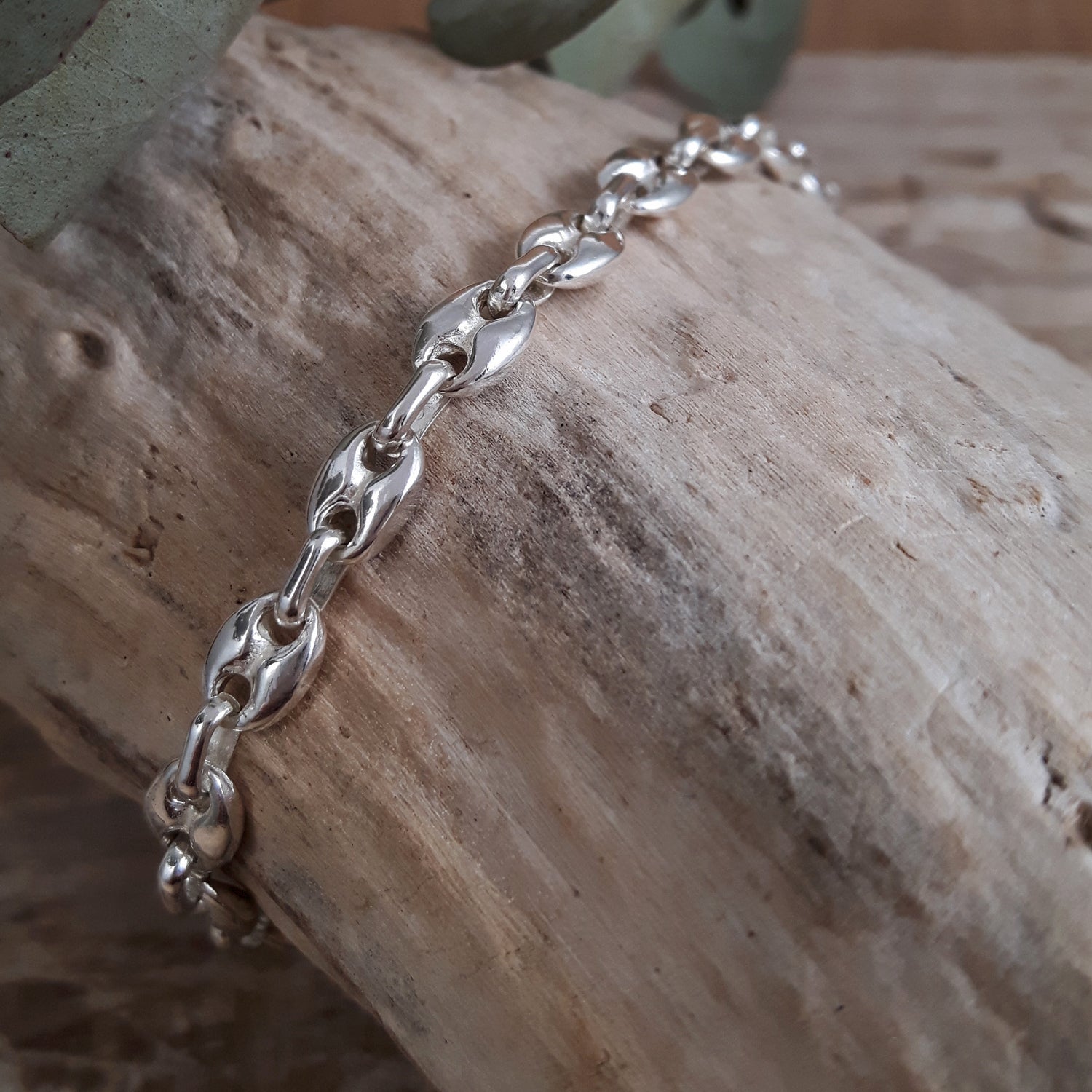 Mini Liberica Coffee Bean Polished Sterling Silver Bracelet