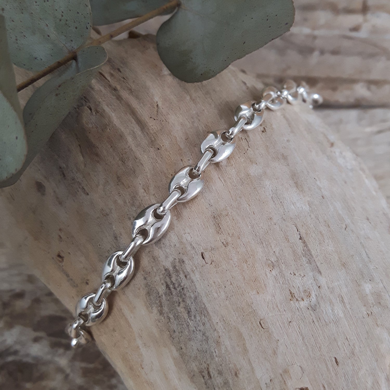 Mini Liberica Coffee Bean Polished Sterling Silver Bracelet