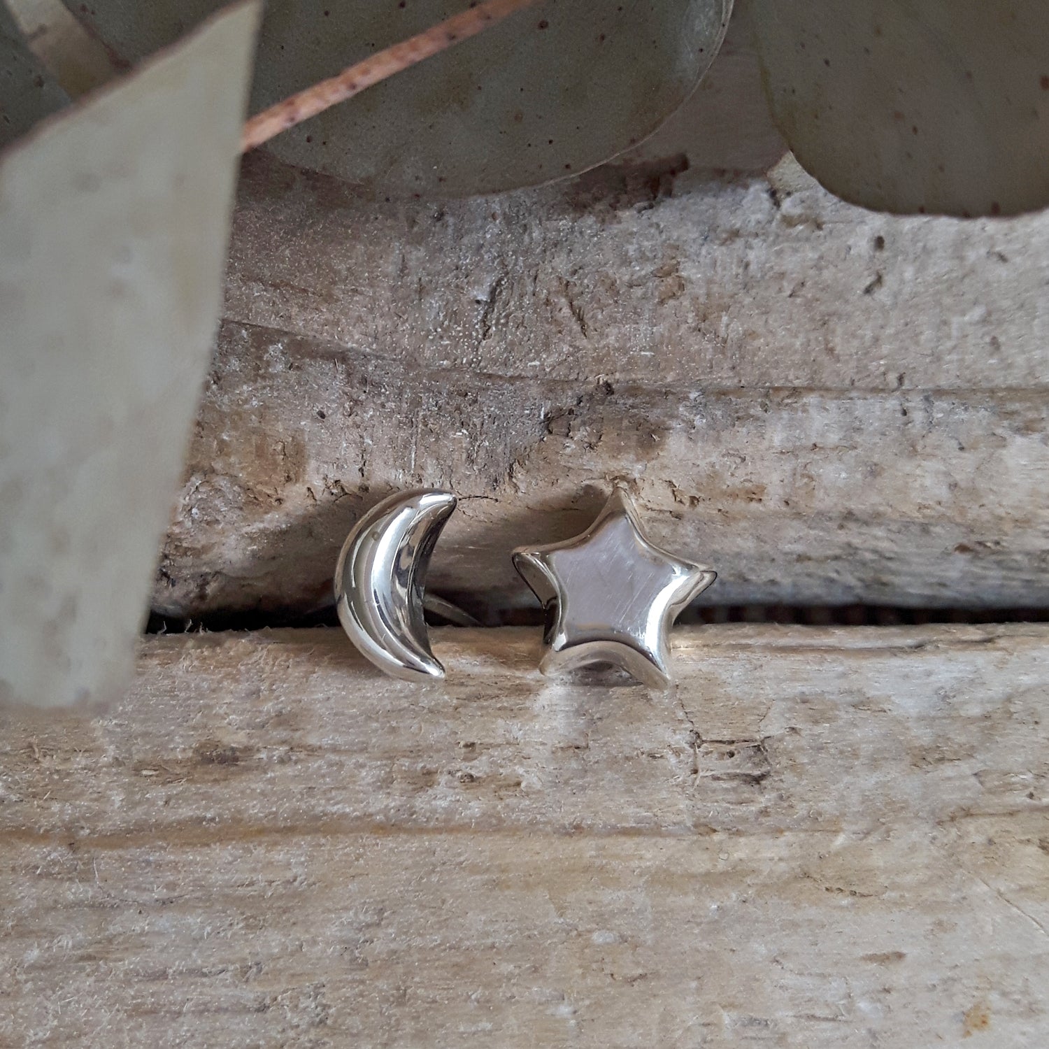 Minimalist Star and Moon Polished Stud Earrings