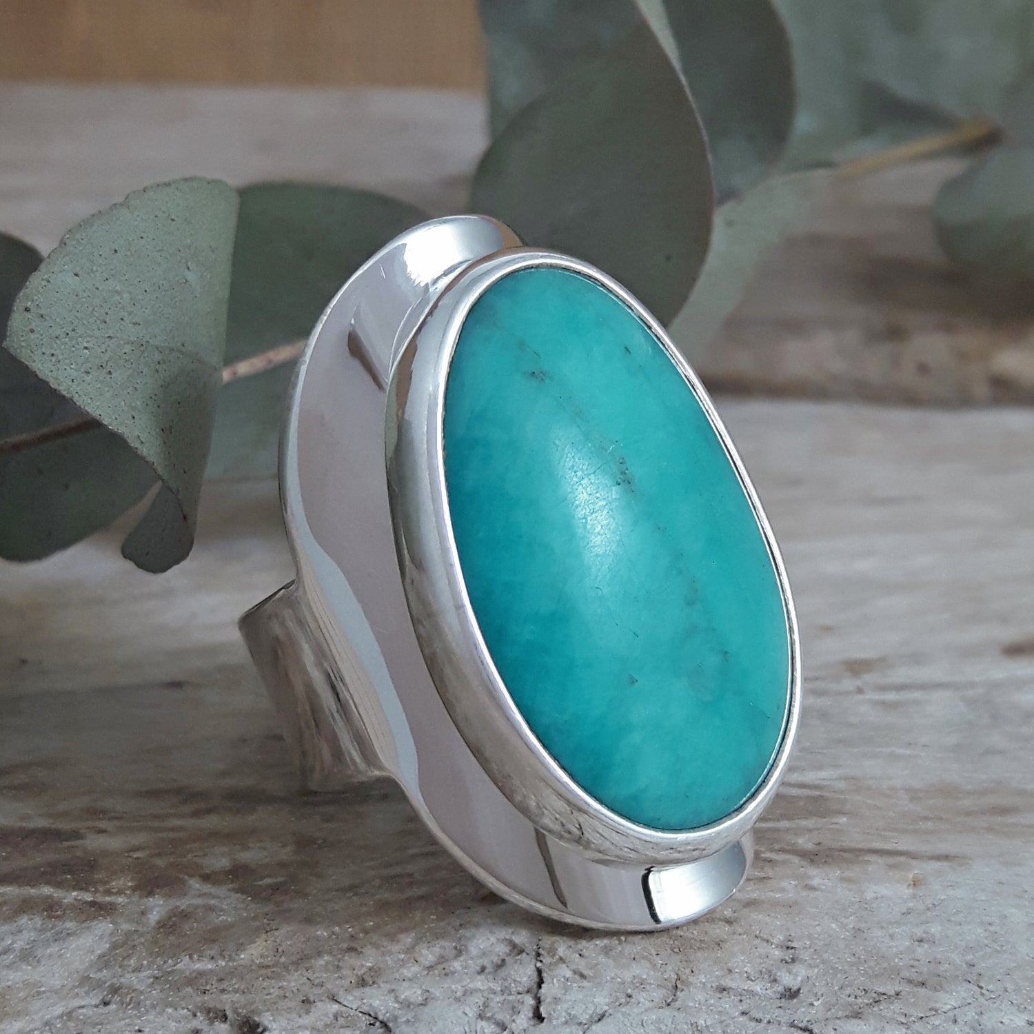Monet Amazonite Oval Large Adjustable Ring A