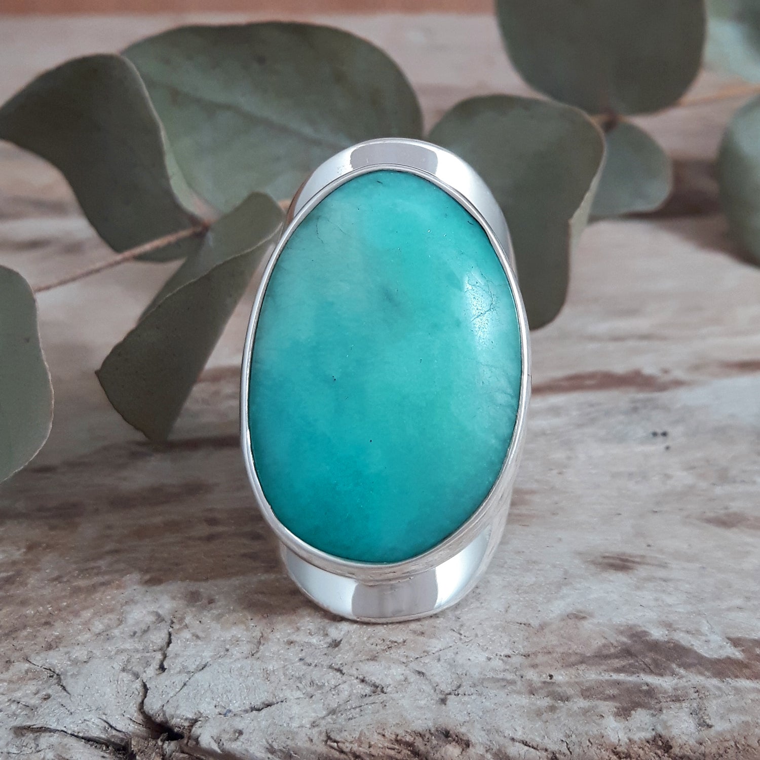 Monet Amazonite Oval Large Adjustable Ring B