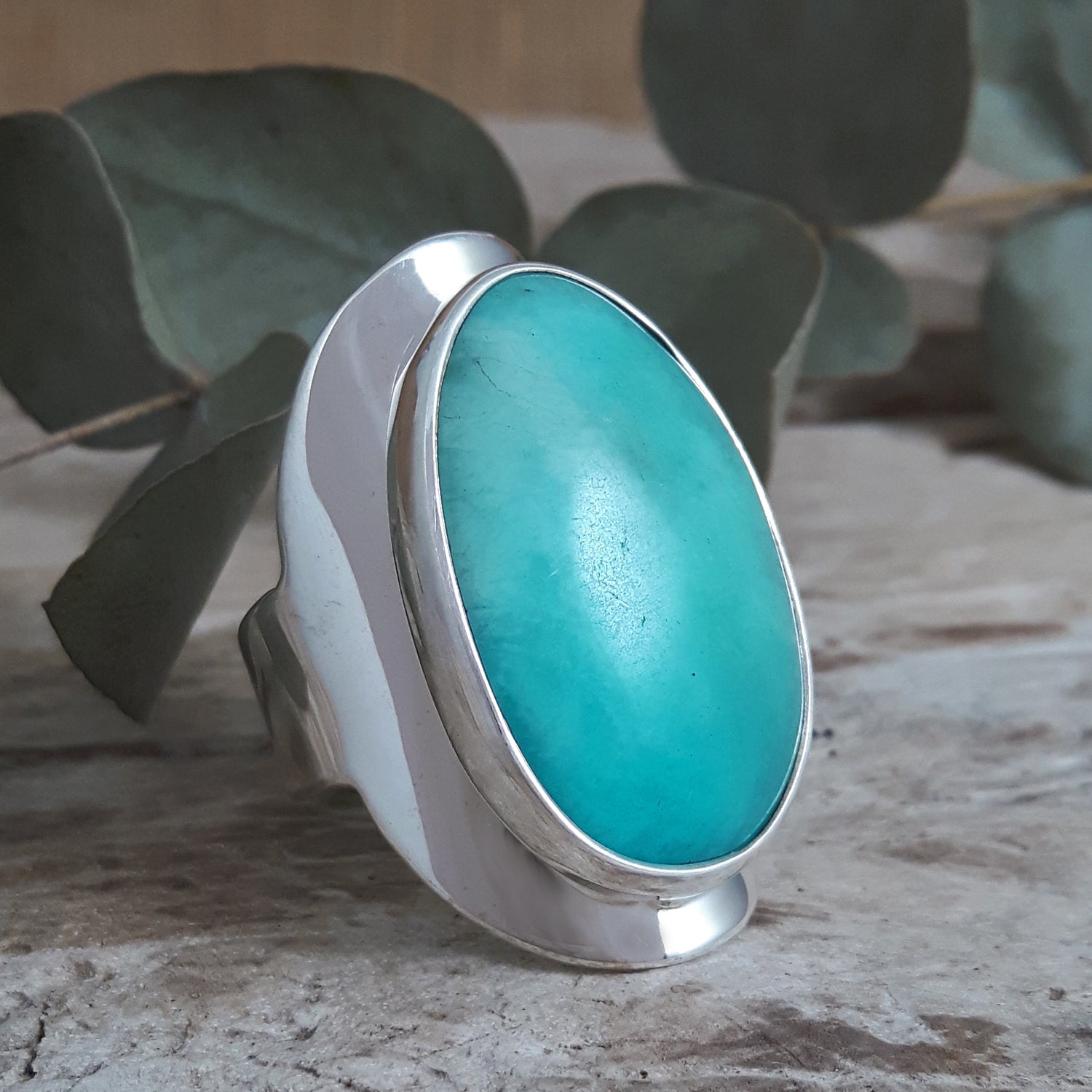 Monet Amazonite Oval Large Adjustable Ring B