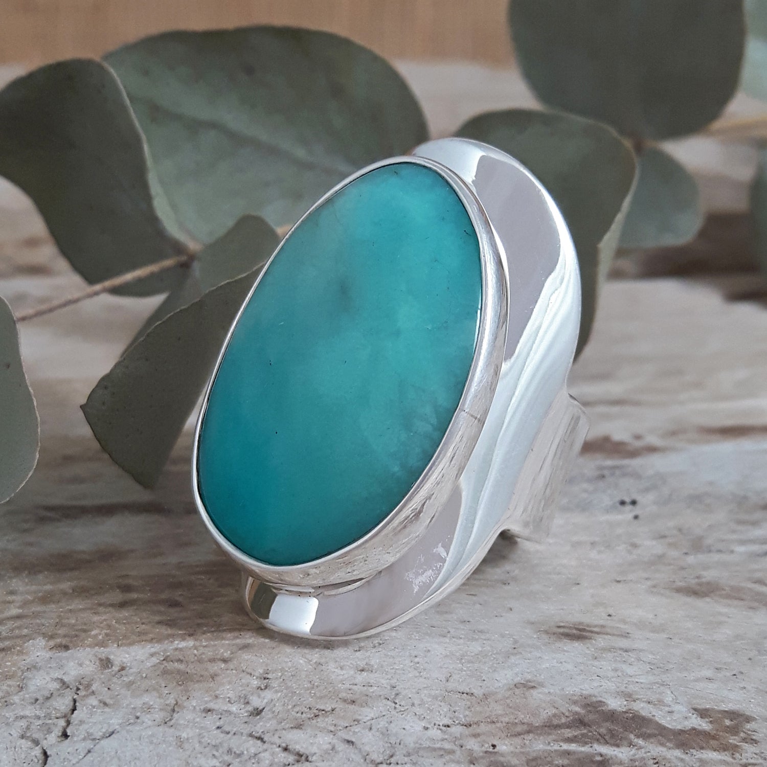 Monet Amazonite Oval Large Adjustable Ring B