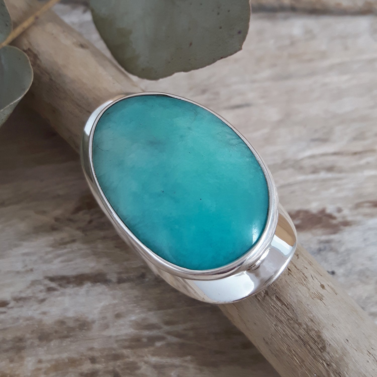 Monet Amazonite Oval Large Adjustable Ring B