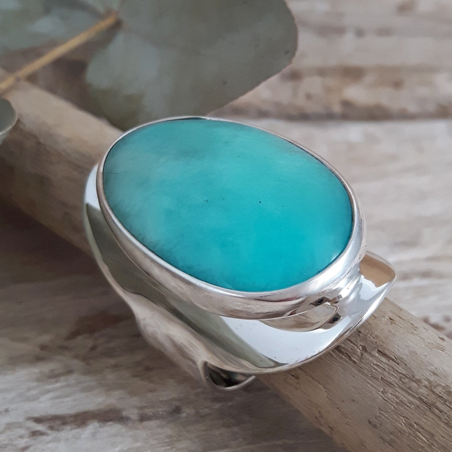 Monet Amazonite Oval Large Adjustable Ring B