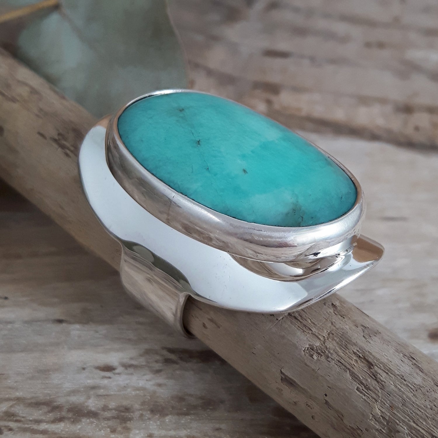 Monet Amazonite Oval Large Adjustable Ring C