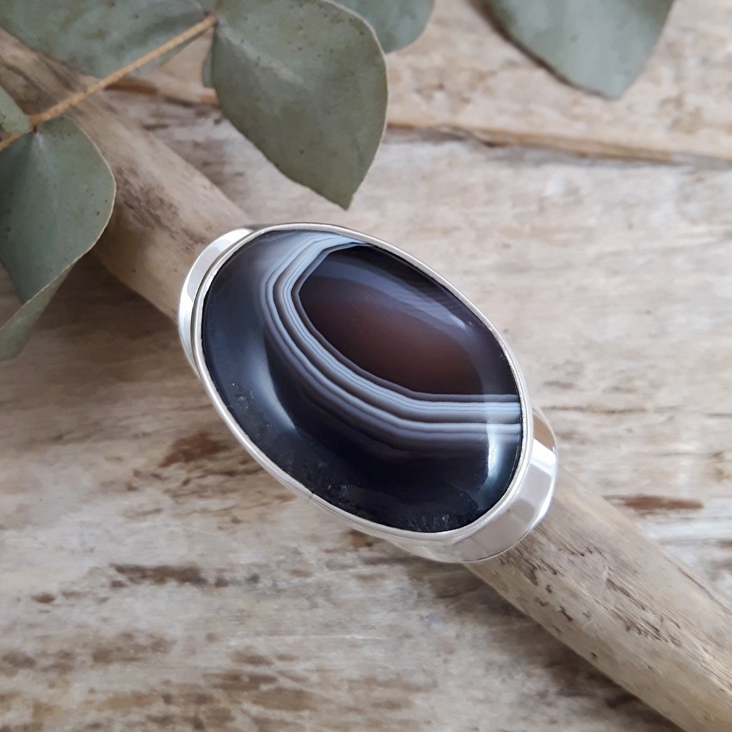 Monet Botswana Agate Adjustable Ring A