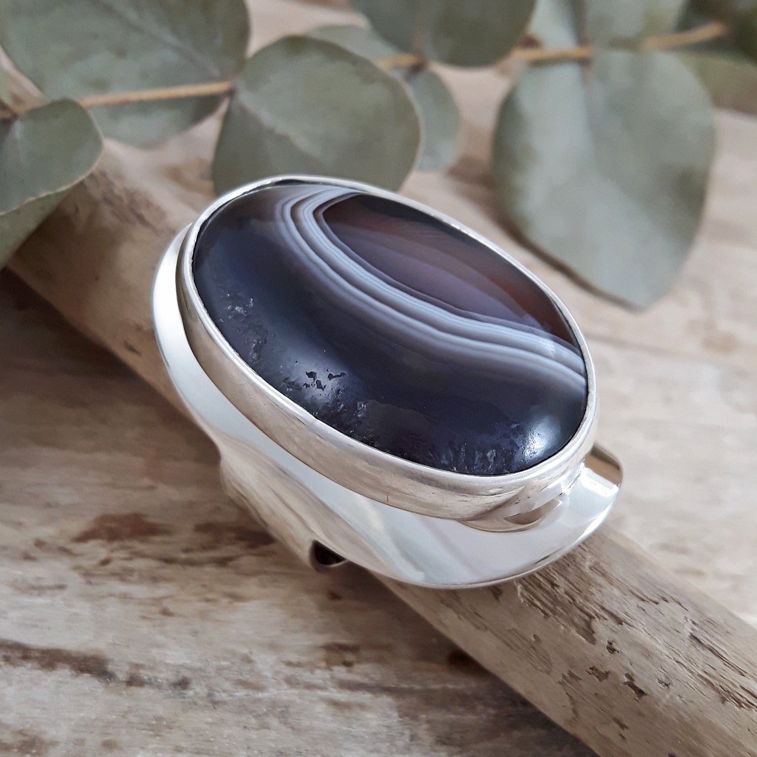 Monet Botswana Agate Adjustable Ring A