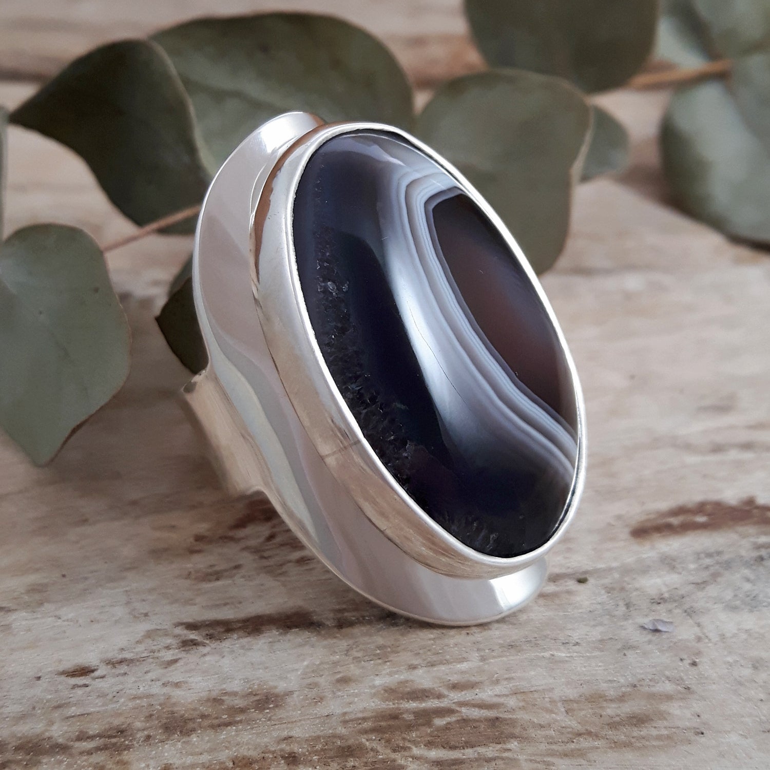 Monet Botswana Agate Adjustable Ring A