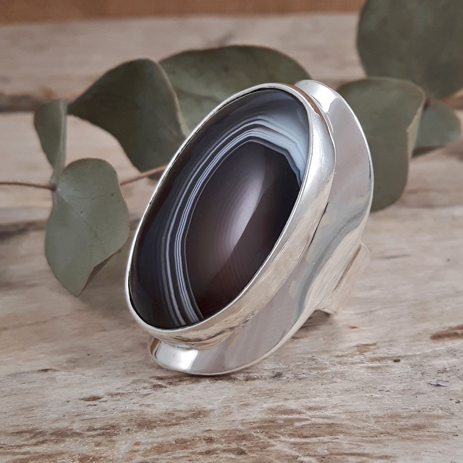 Monet Botswana Agate Adjustable Ring A