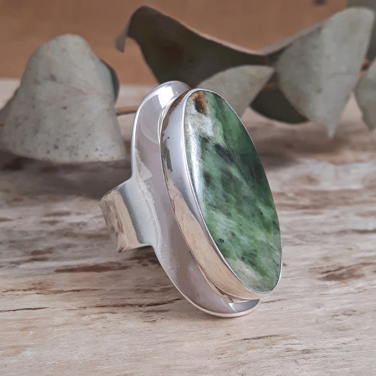 Monet Chrome Chalcedony Adjustable Large Oval Ring