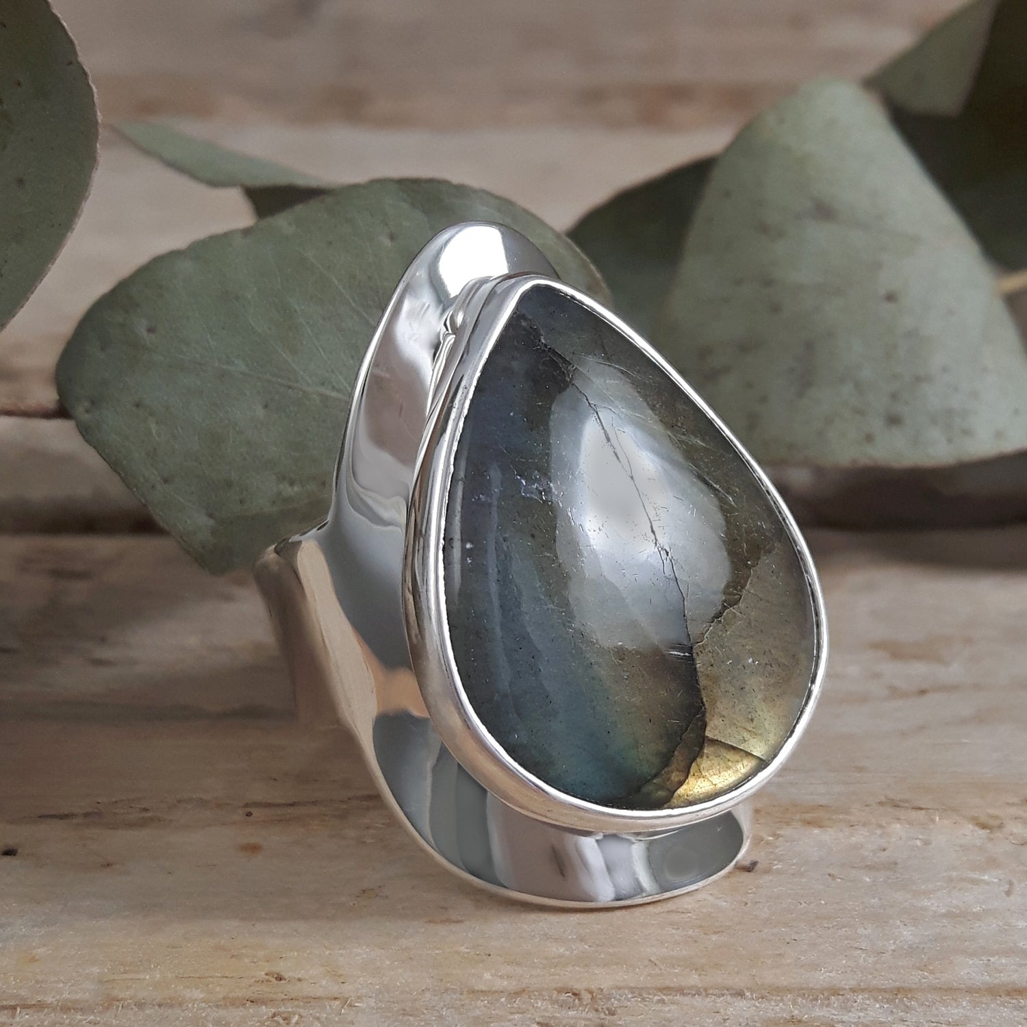 Side view of a Monet Labradorite Ring