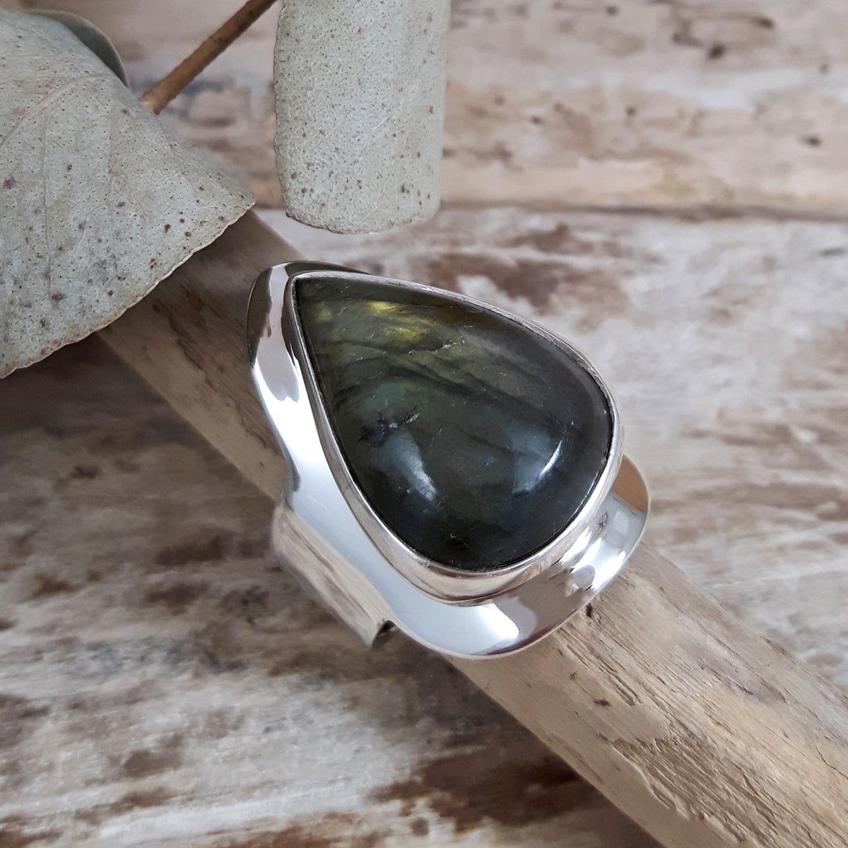 Monet Labradorite Teardrop Medium Adjustable Ring