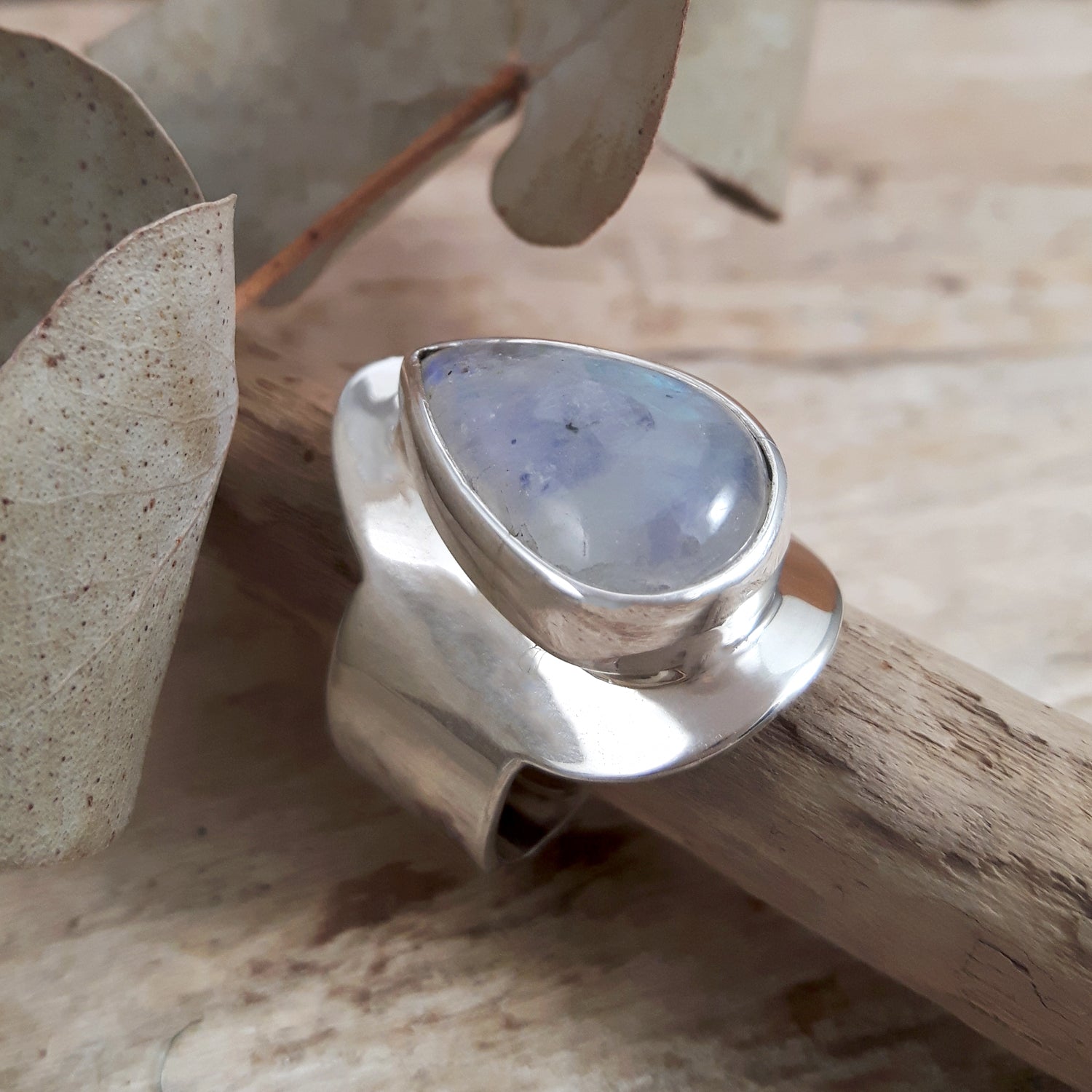 Monet Moonstone Teardrop Small Adjustable Ring A