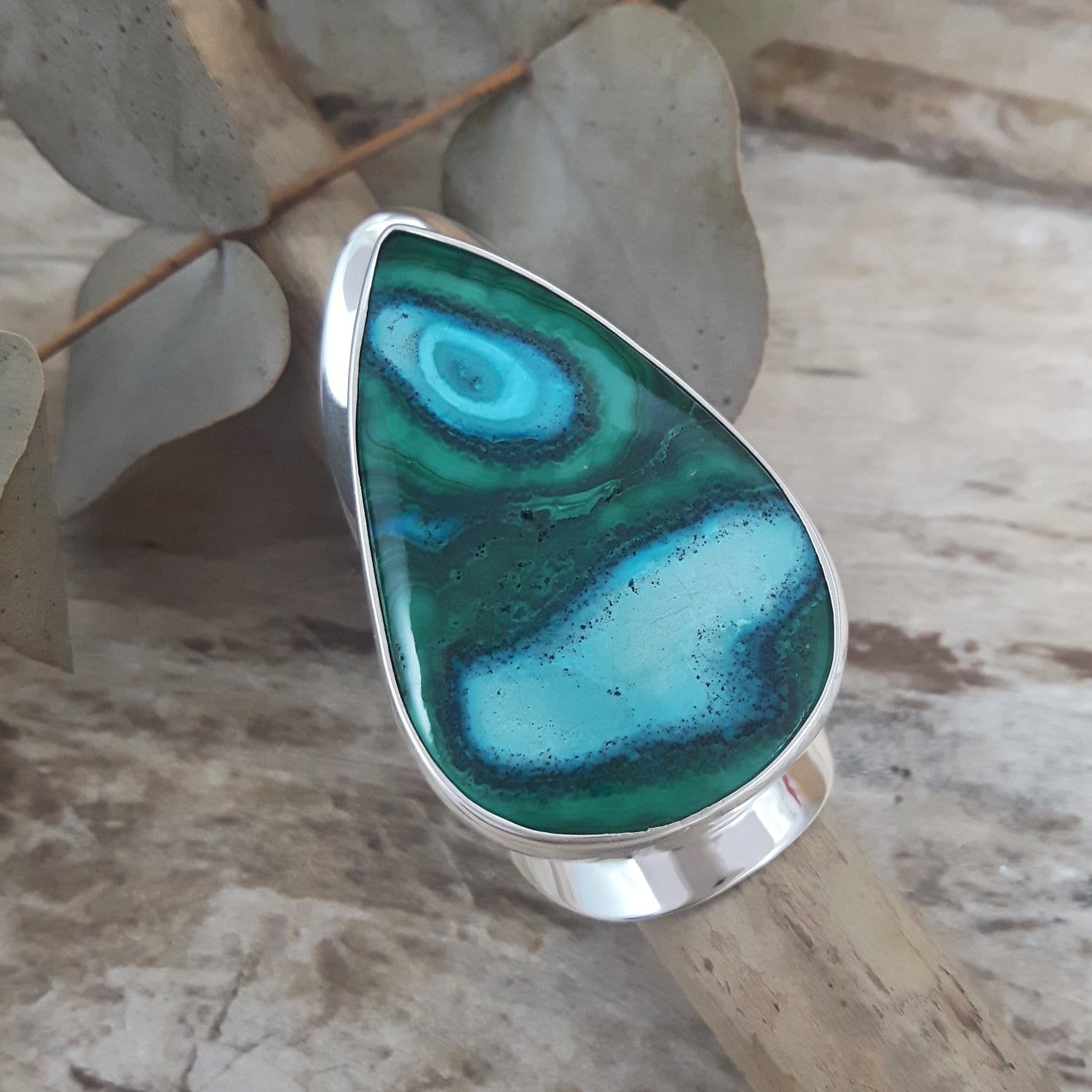 Monet Shattuckite Teardrop Gemstone XL Adjustable Ring A