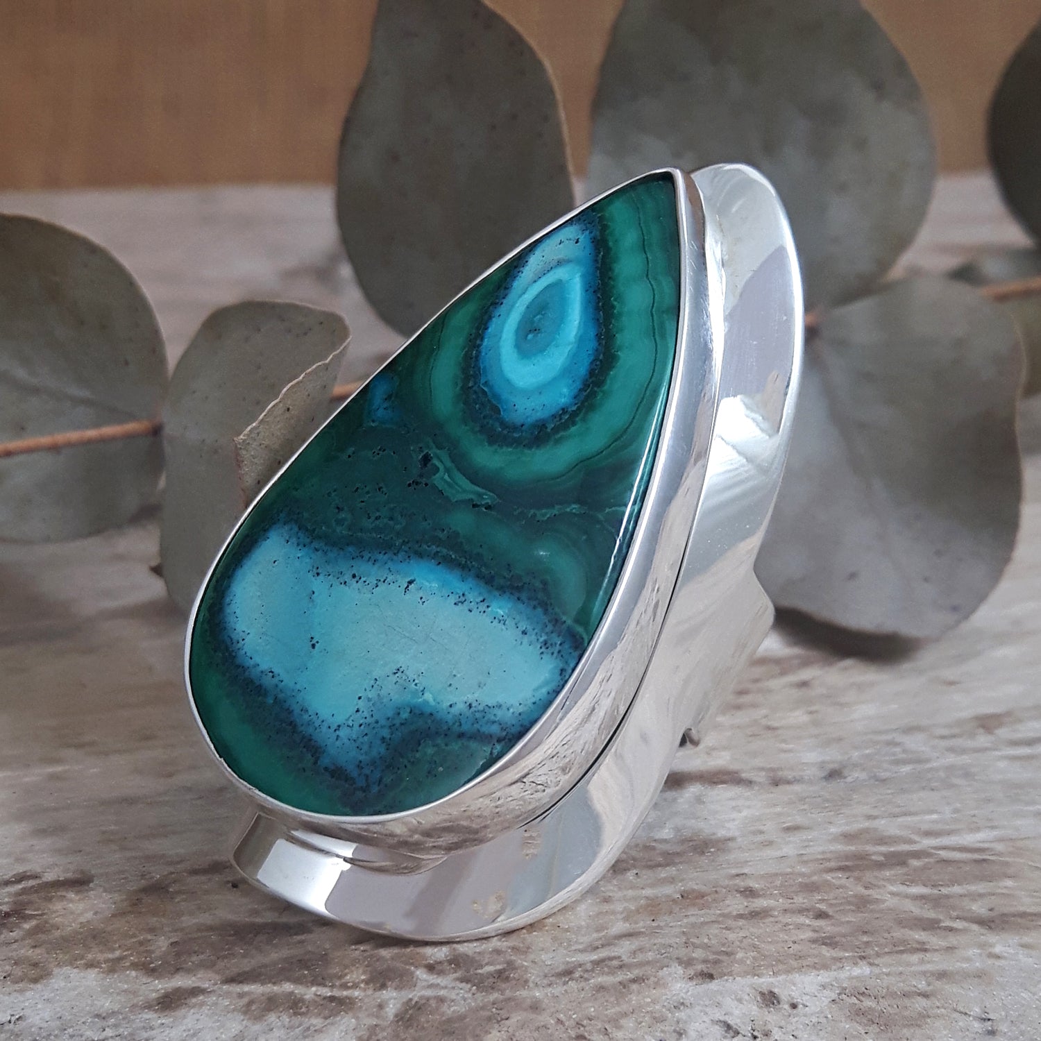 Monet Shattuckite Teardrop Gemstone XL Adjustable Ring A