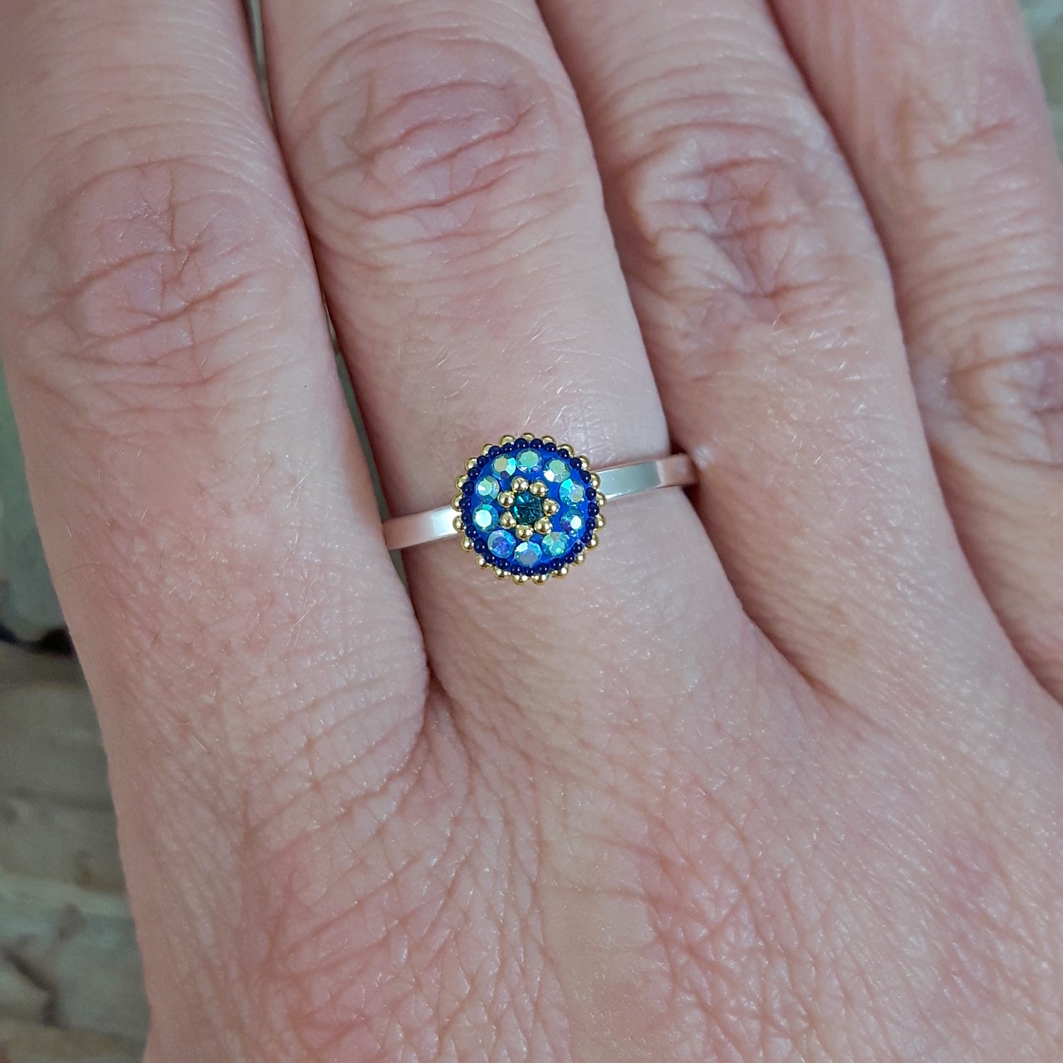 Allegra Sapphire Dream Daisy Mini Round Adjustable Ring