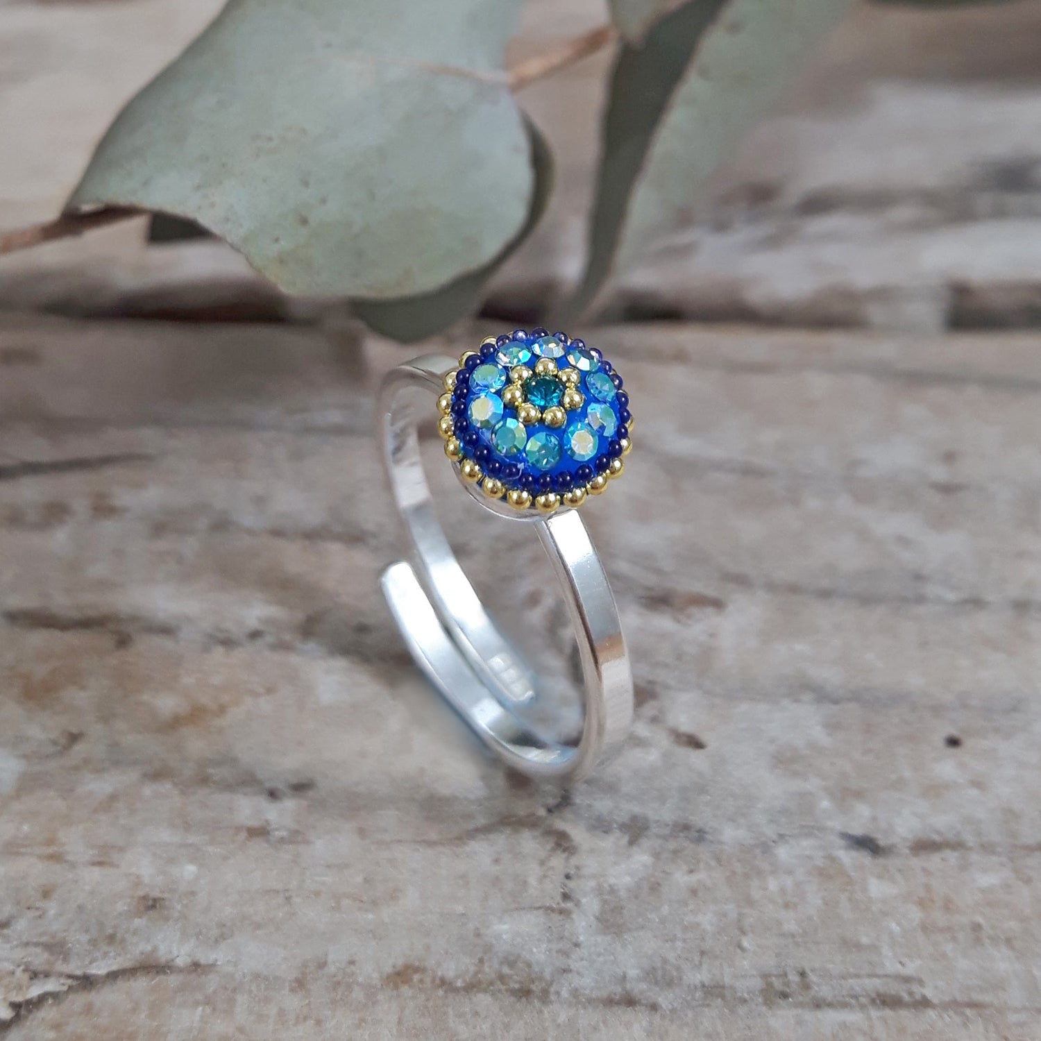 Allegra Sapphire Dream Daisy Mini Round Adjustable Ring