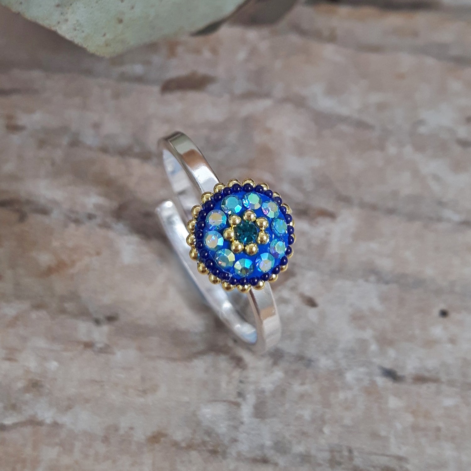 Allegra Sapphire Dream Daisy Mini Round Adjustable Ring