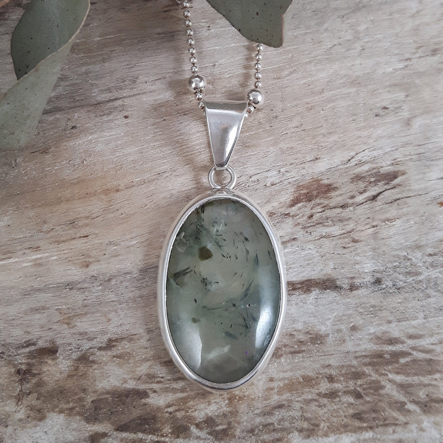 Prehnite Fern Medium Sterling Silver Gemstone Pendant