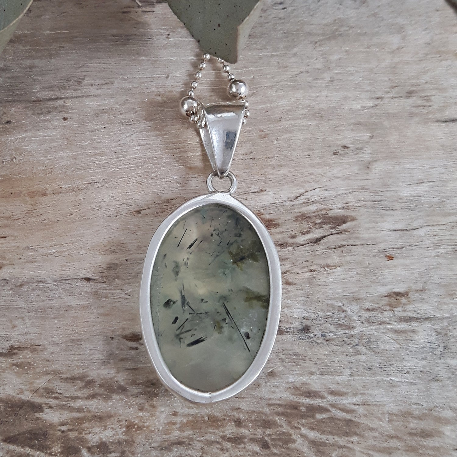 Prehnite Fern Medium Sterling Silver Gemstone Pendant