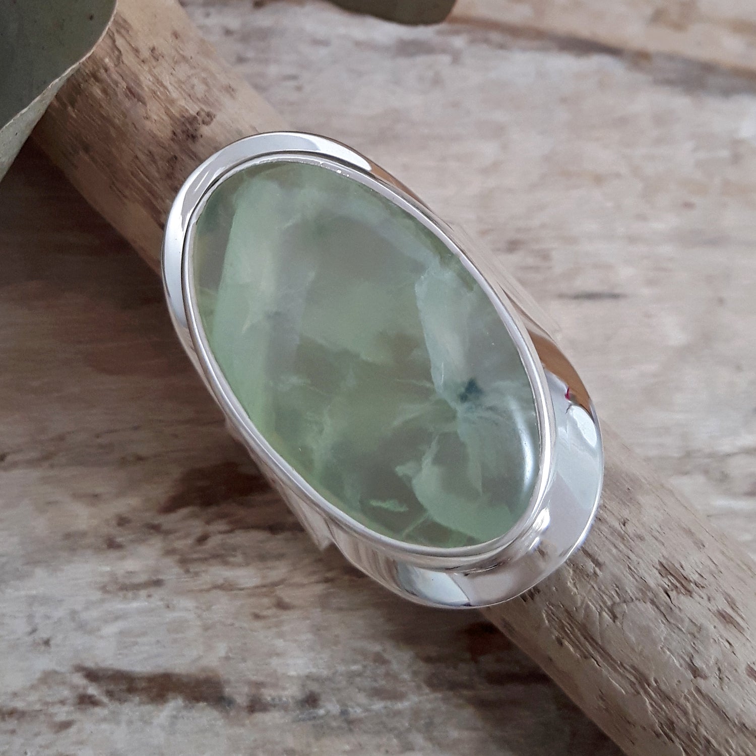 Prehnite Fern Medium Sterling Silver Adjustable Ring