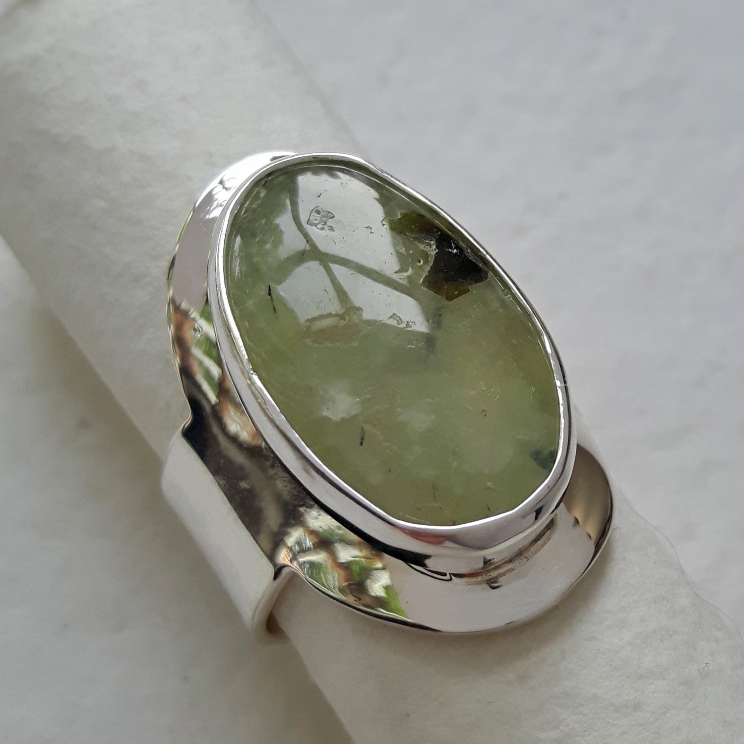 PERFECTLY IMPERFECT Prehnite Fern Medium Sterling Silver Adjustable Ring