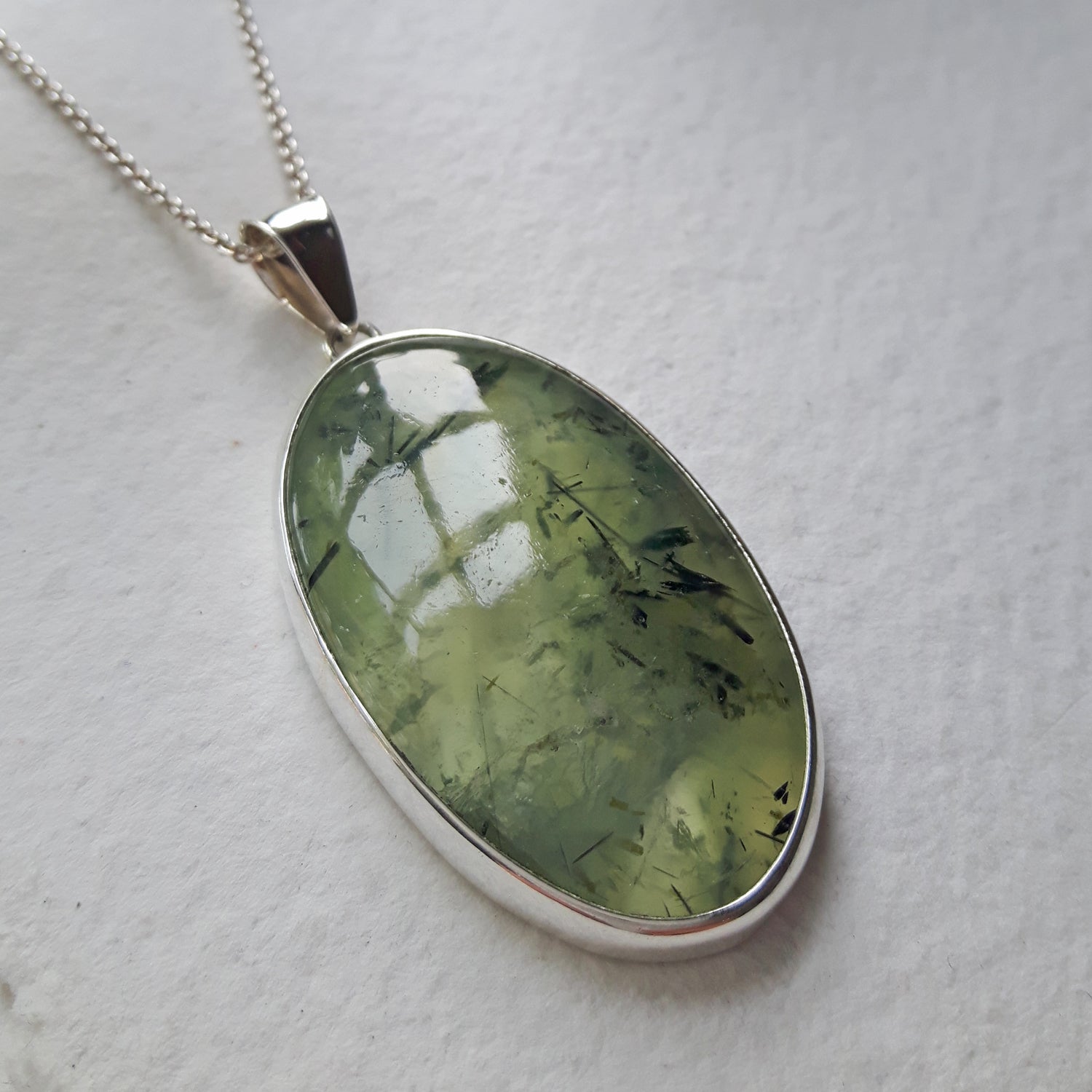 PERFECTLY IMPERFECT Prehnite Fern XL Sterling Silver Gemstone Pendant