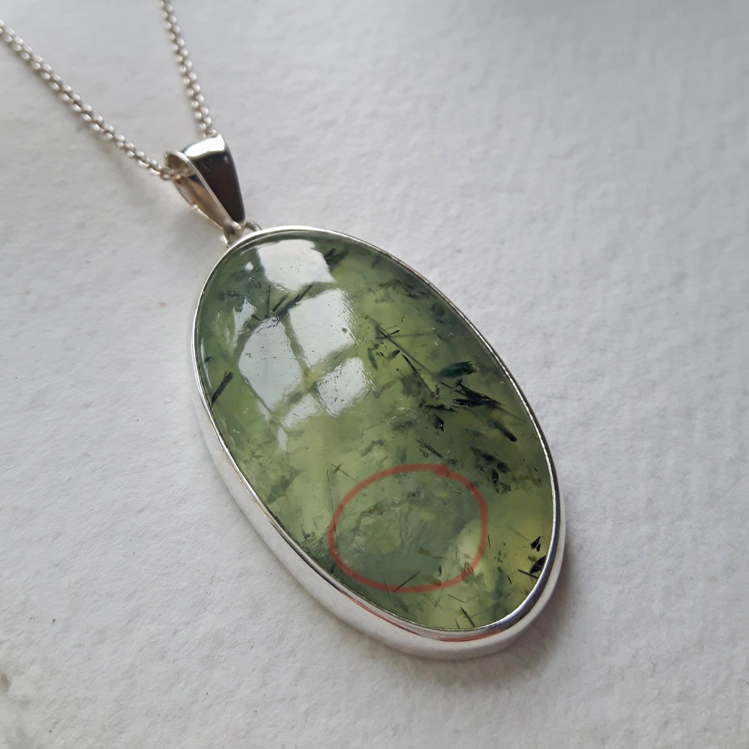 PERFECTLY IMPERFECT Prehnite Fern XL Sterling Silver Gemstone Pendant