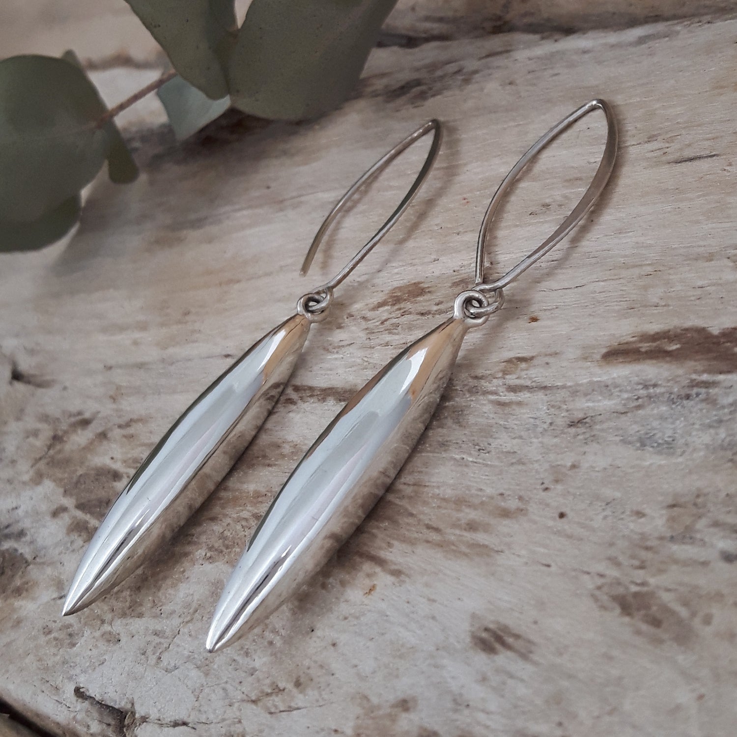 Rioja Long Polished Silver Drop Earrings