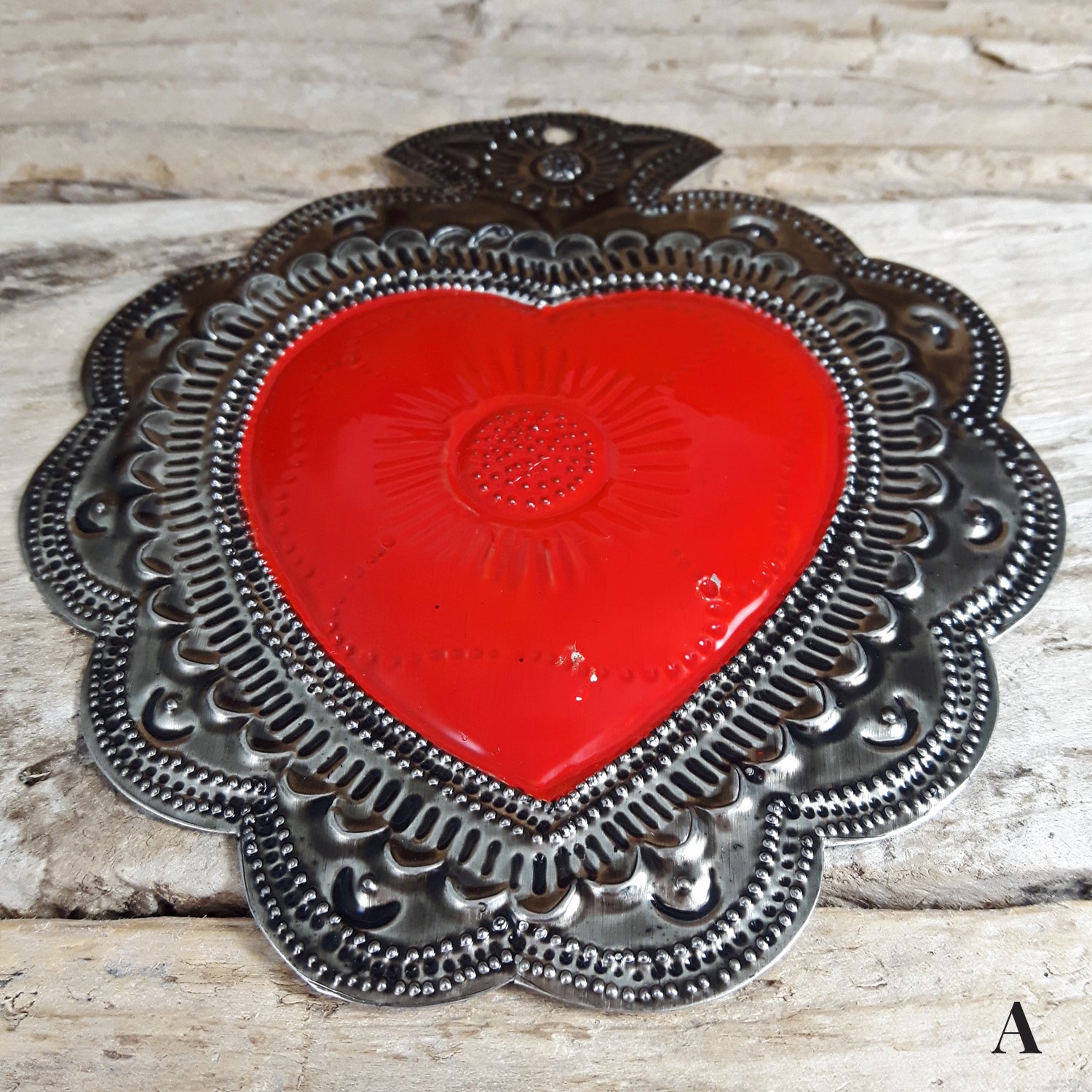 Sacred Heart Red Handcrafted Tin Decorations -A