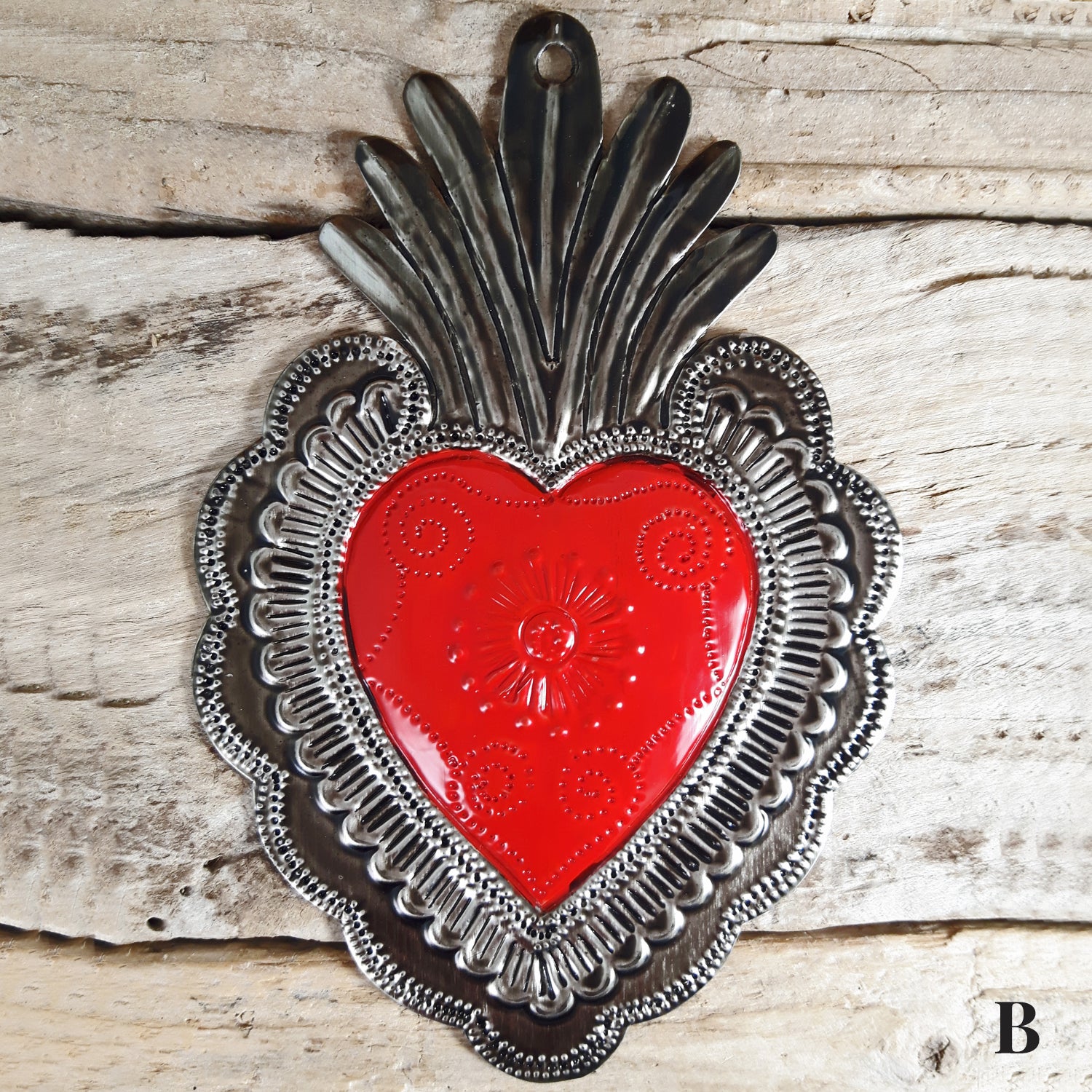 Sacred Heart Red Handcrafted Tin Decorations - B