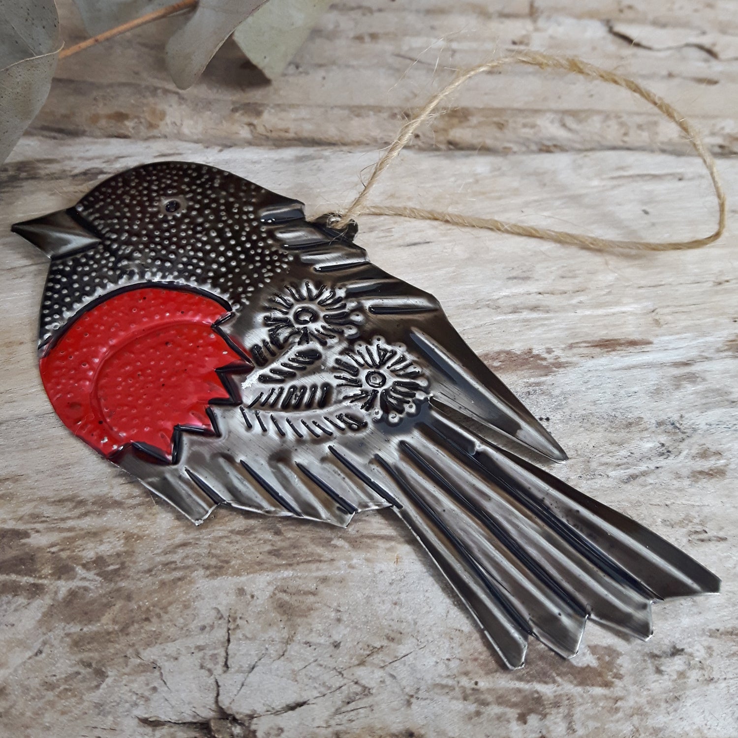 Red Sacred Robin Handcrafted Tin Decoration