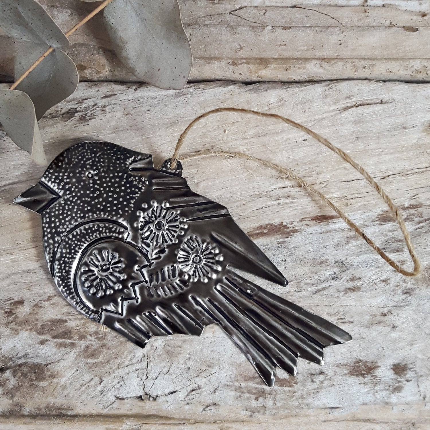 Silver Sacred Robin Handcrafted Tin Decoration