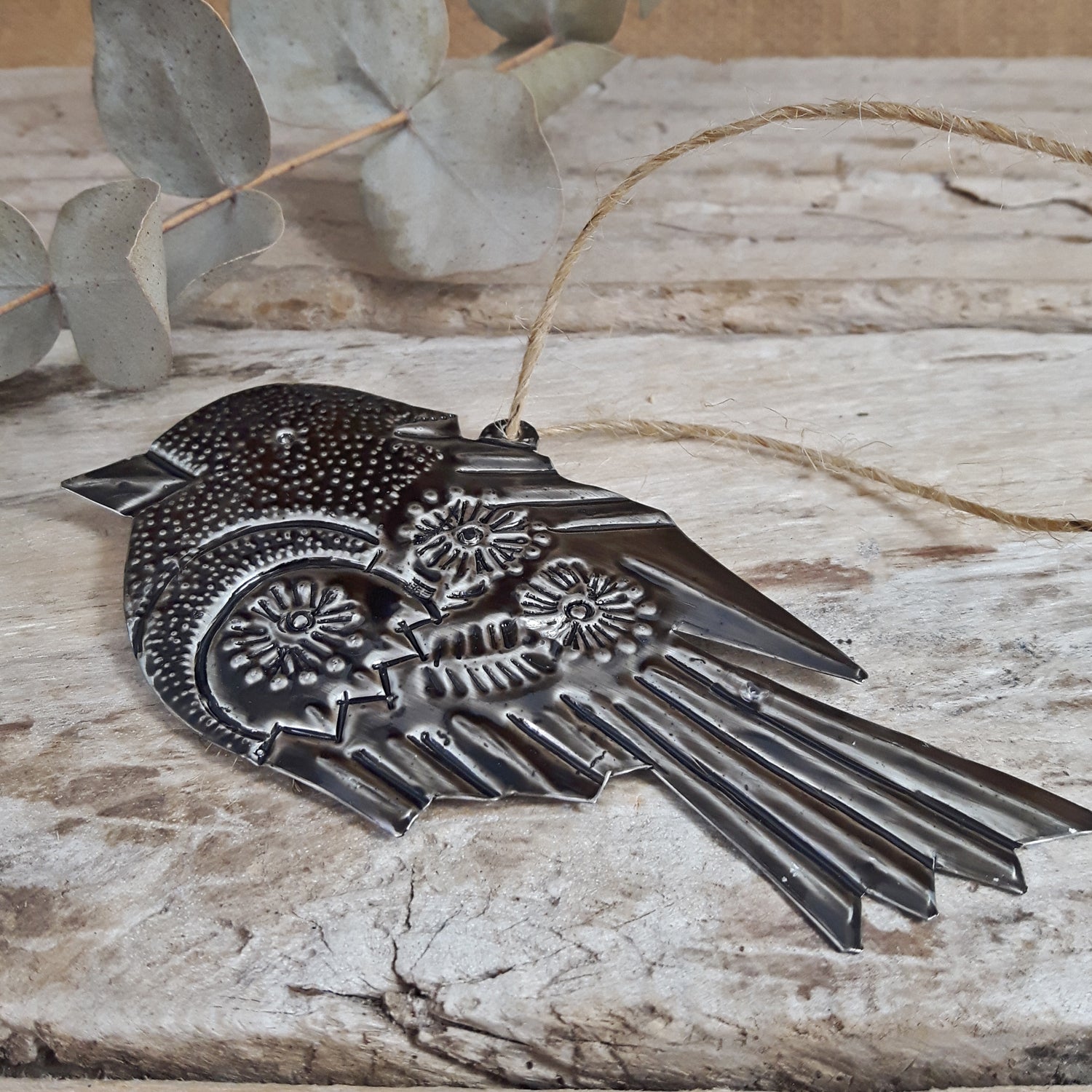 Silver Sacred Robin Handcrafted Tin Decoration
