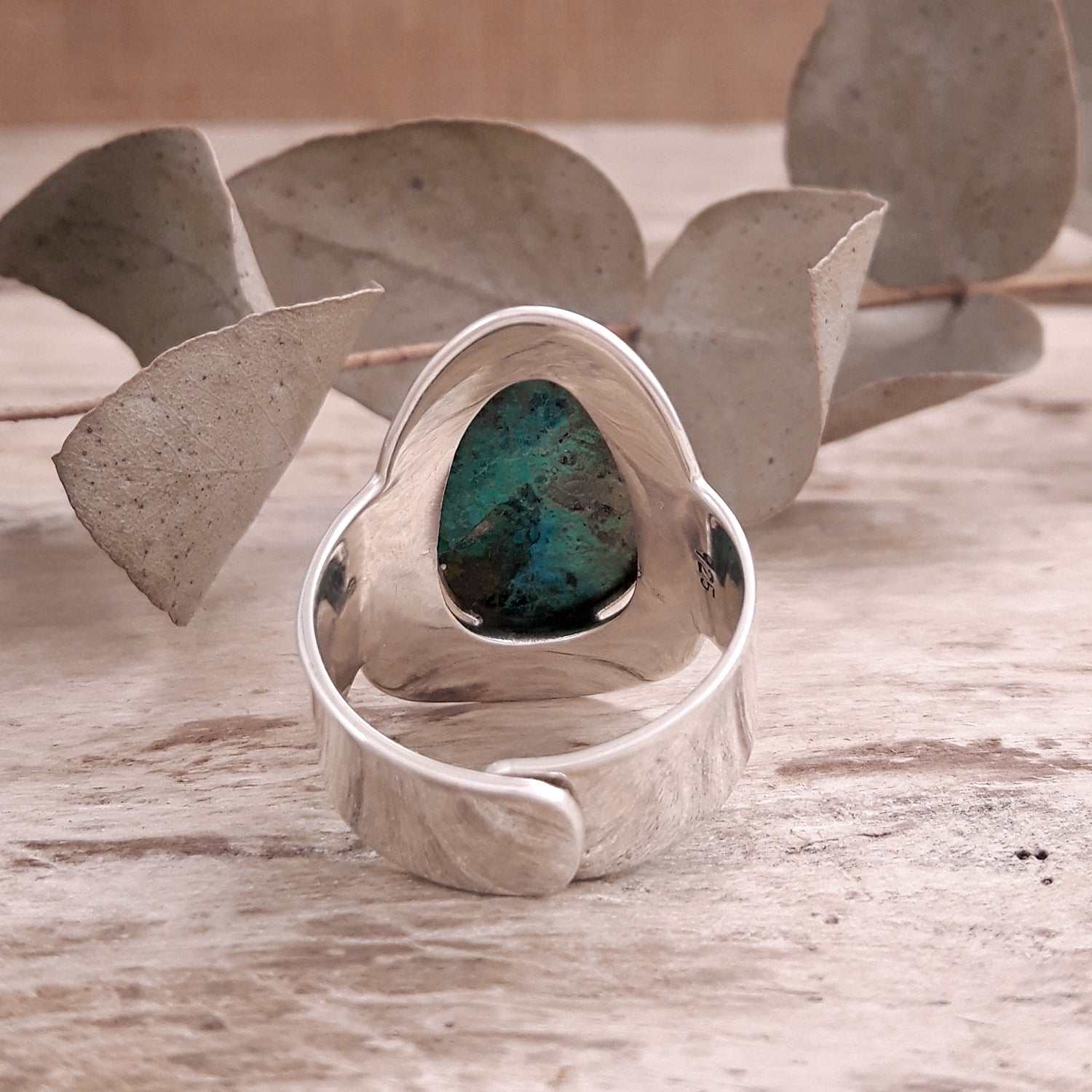 Monet Shattuckite Gemstone Small Adjustable Ring A Set in Sterling Silver