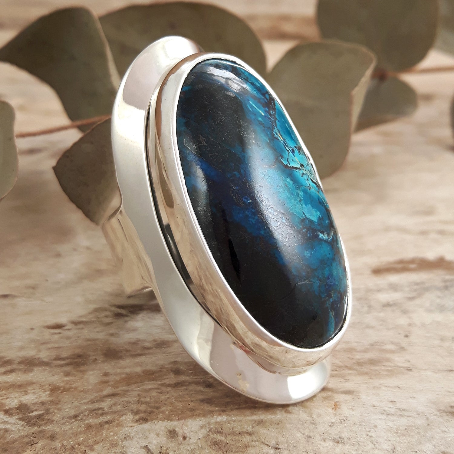 Monet Shattuckite Gemstone Large Adjustable Ring A Set in Sterling Silver