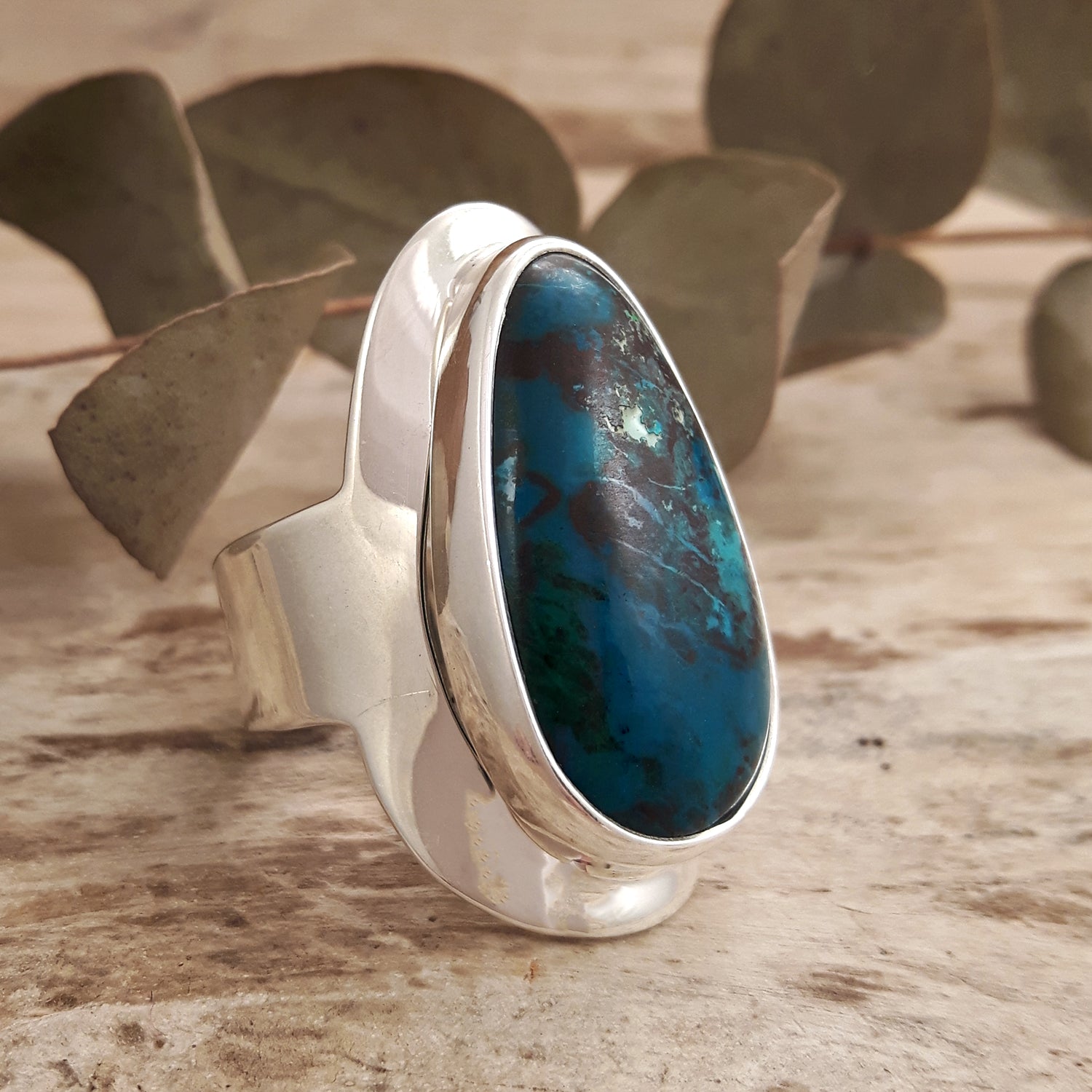 Monet Shattuckite Gemstone Medium Adjustable Ring A Set in Sterling Silver