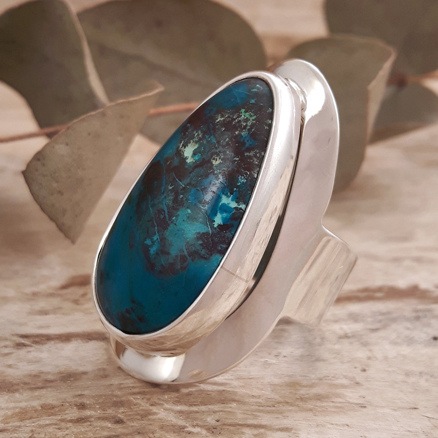 Monet Shattuckite Gemstone Medium Adjustable Ring A Set in Sterling Silver