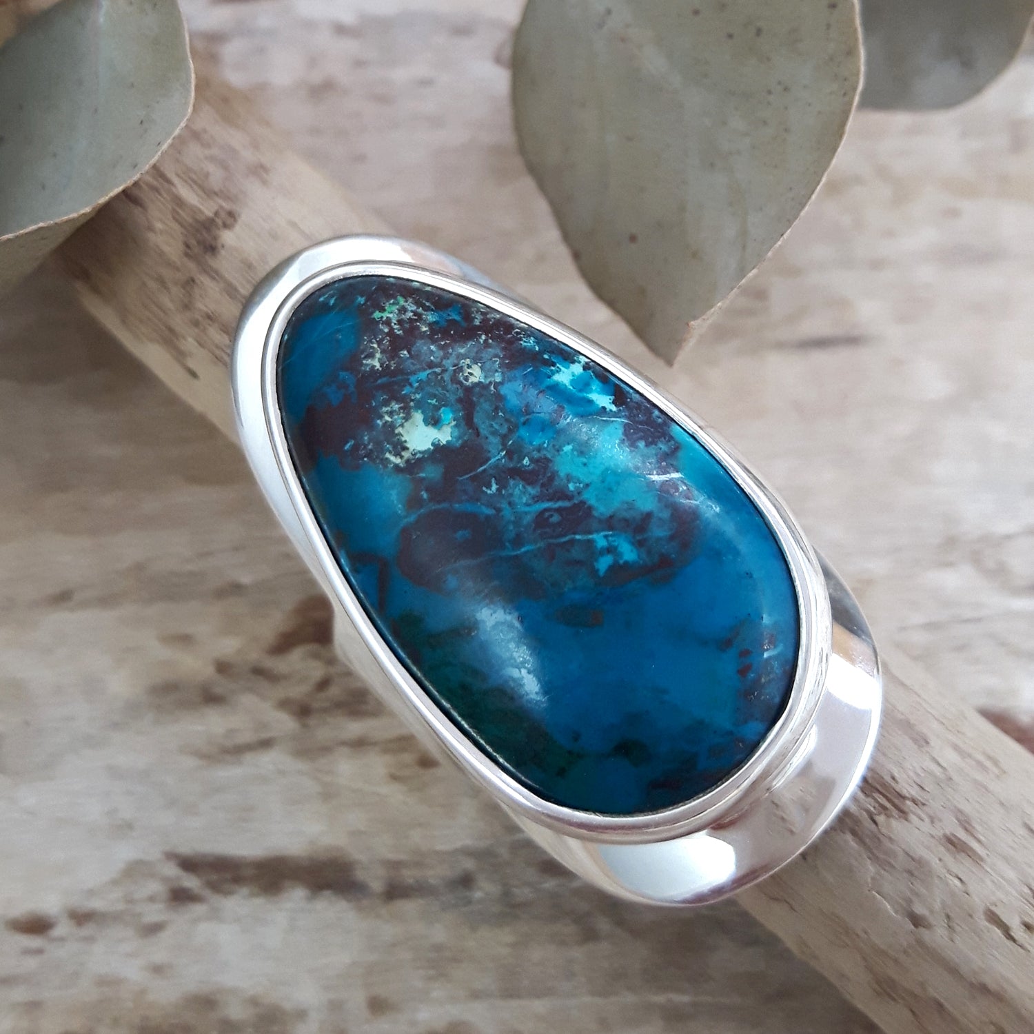 Monet Shattuckite Gemstone Medium Adjustable Ring A Set in Sterling Silver