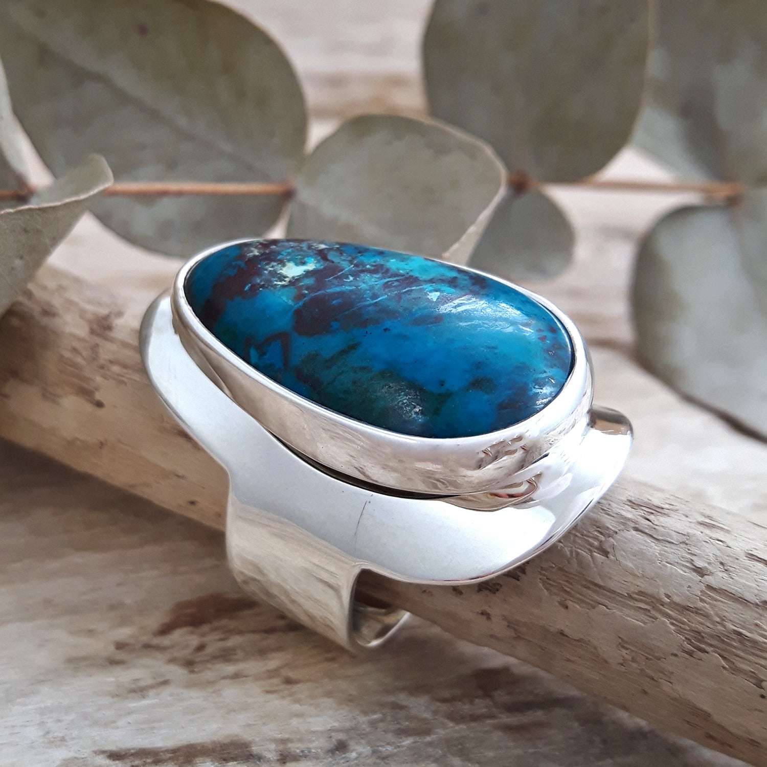 Monet Shattuckite Gemstone Medium Adjustable Ring A Set in Sterling Silver