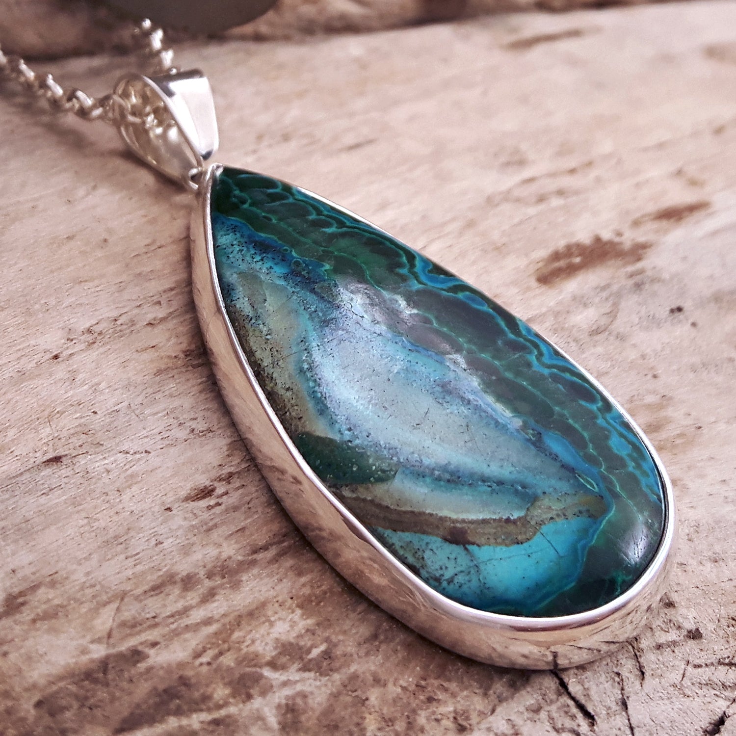 Monet Shattukite Gemstone XL Teardrop Pendant A Set in Sterling Silver