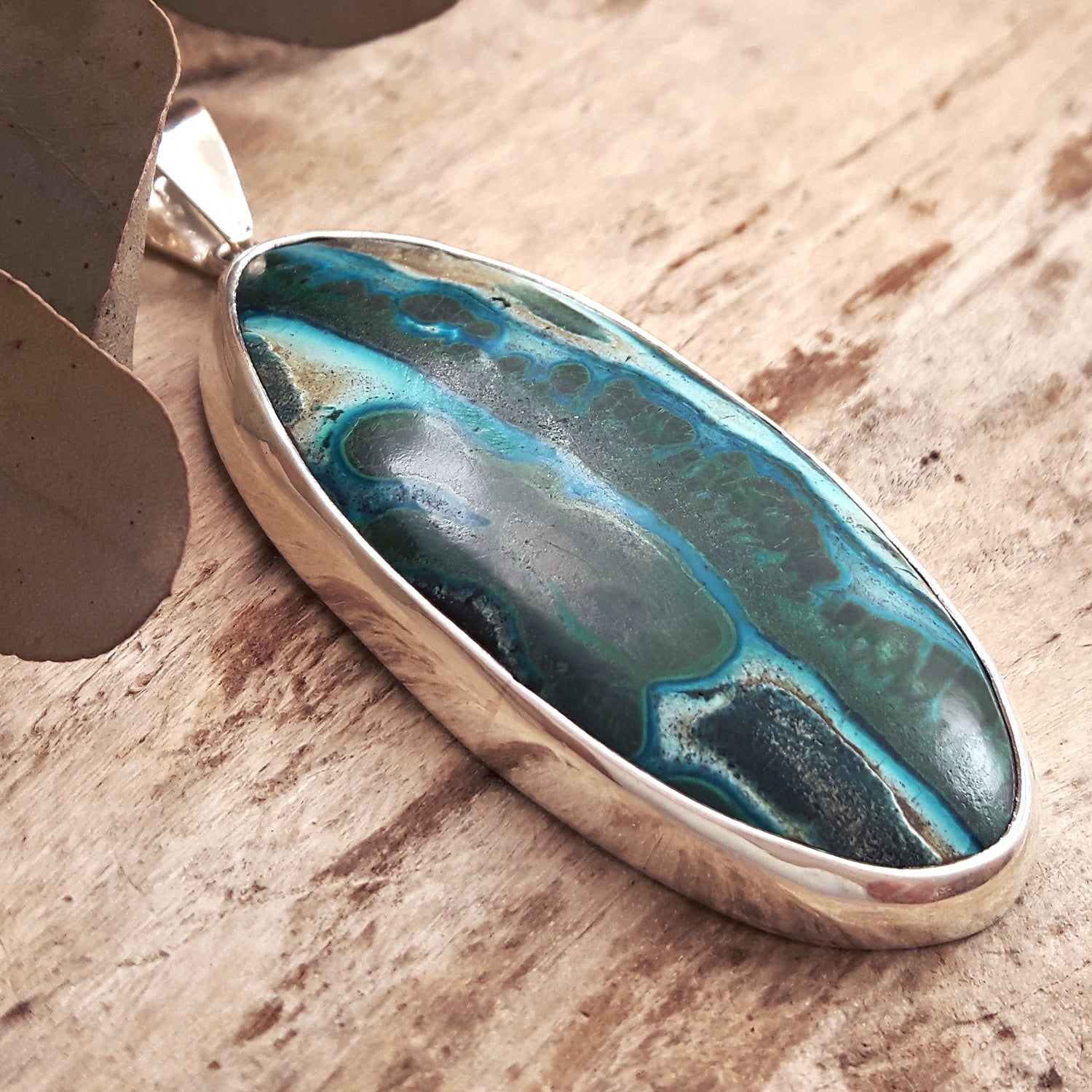 Monet Shattuckite Gemstone XXL Pendant A Set in Sterling Silver