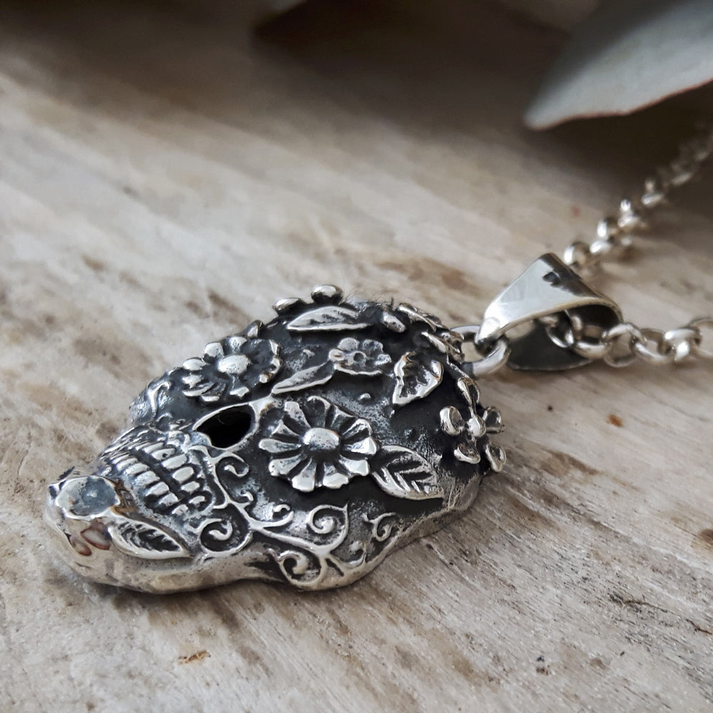 Sugar Skull Sterling Silver Pendant