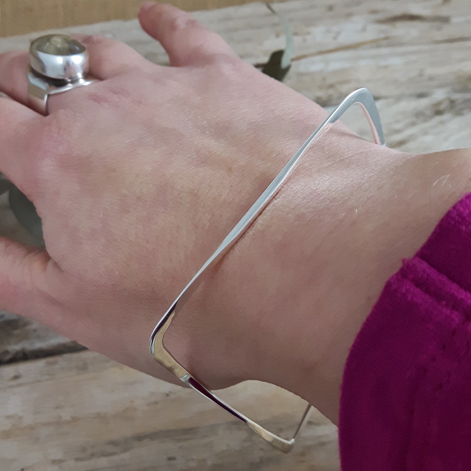 Toro Square Polished Silver Bangle