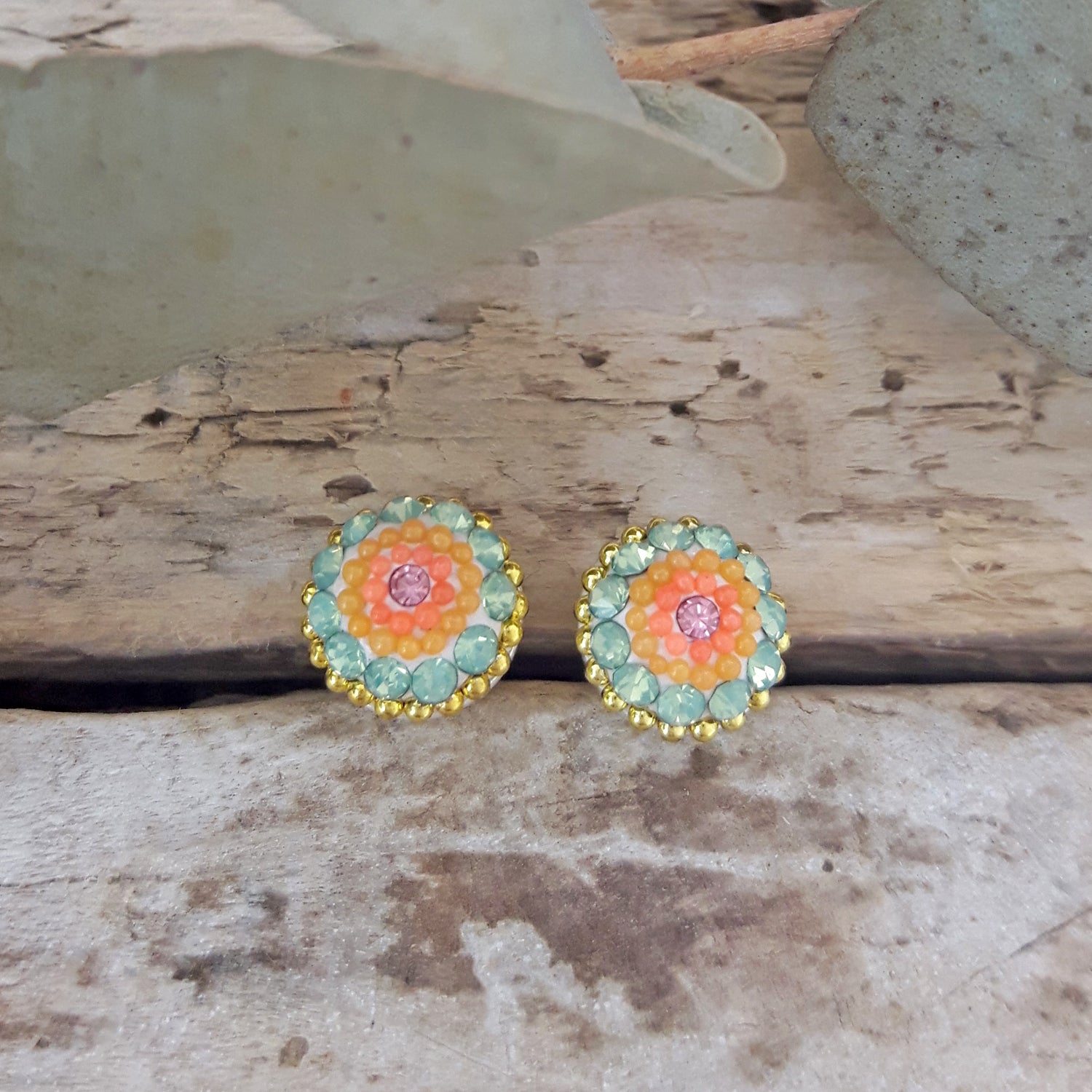 Allegra Hibiscus Bloom Round Stud Earrings
