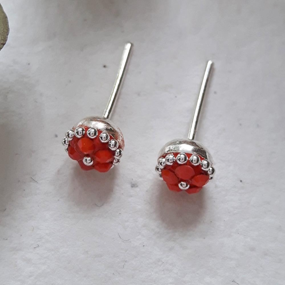 Allegra Coral Tiny Stud Earrings