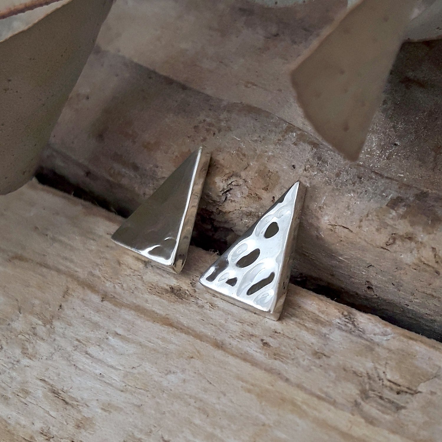 Allure Triangle Hammered Stud Earrings