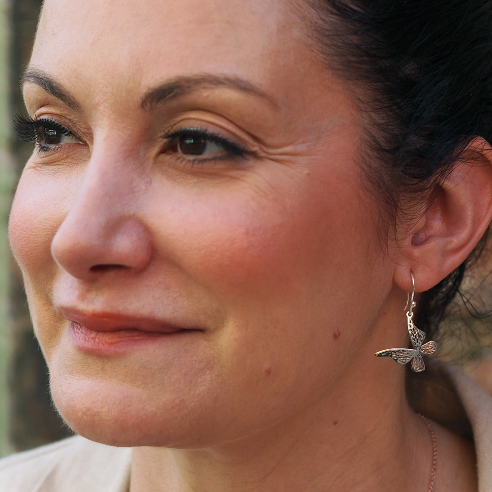 Celtic Butterfly Silver/Copper Drop Earrings