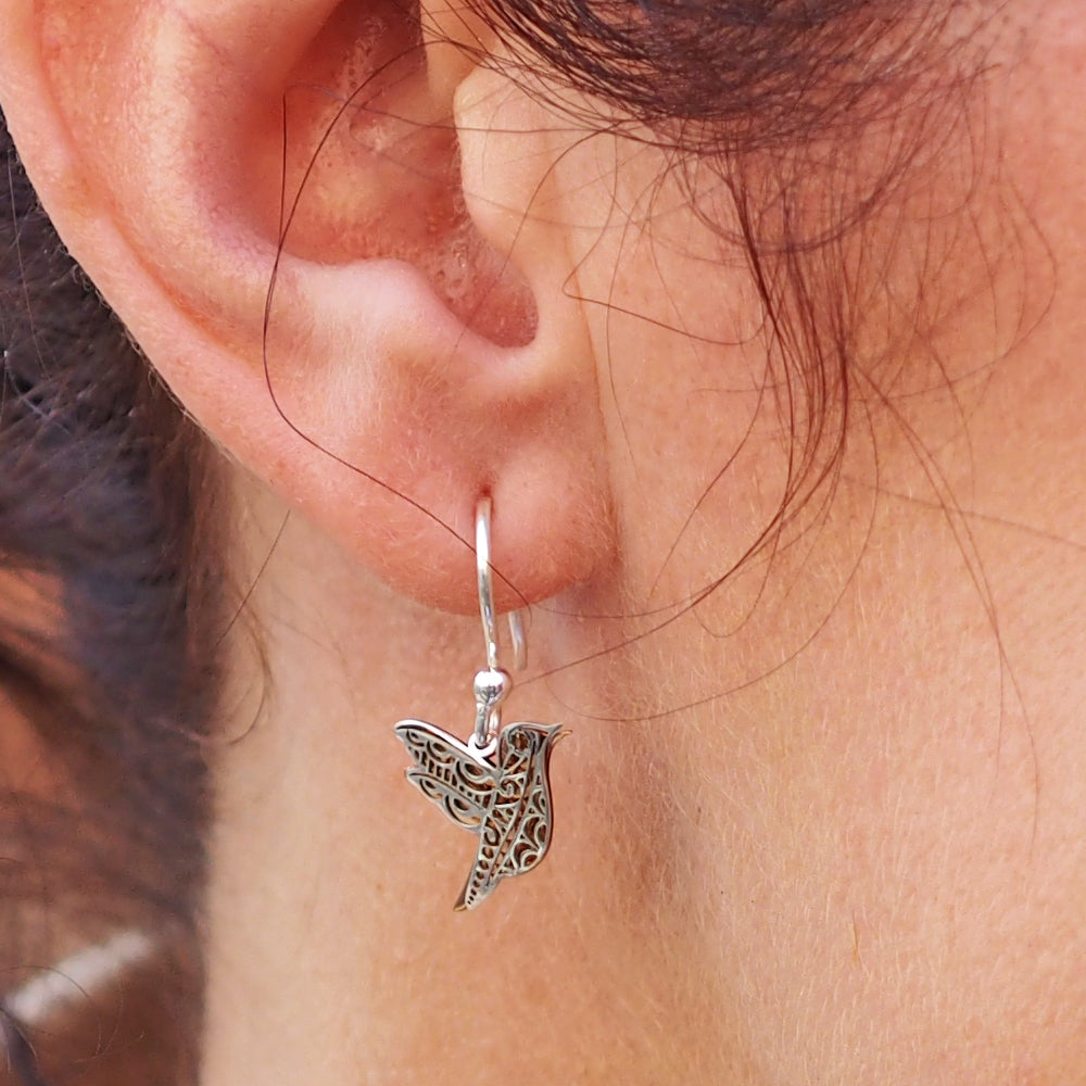 Celtic Dove Silver/Copper Drop Earrings